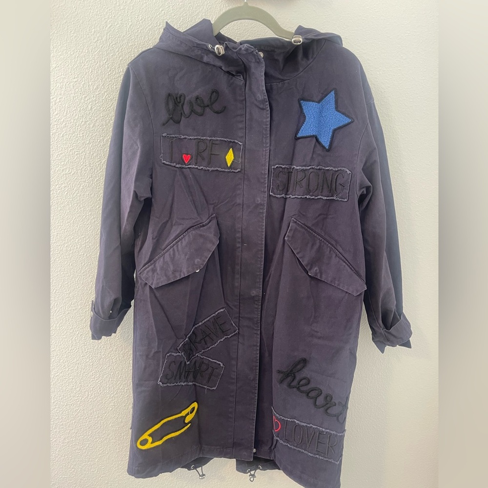 RARE FIND! Zara Navy Blue Oversized Utility Jacket with Colorful Patches